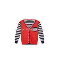 Boy's Knitted Stripe Buttoned Chest Pocket Cardigan